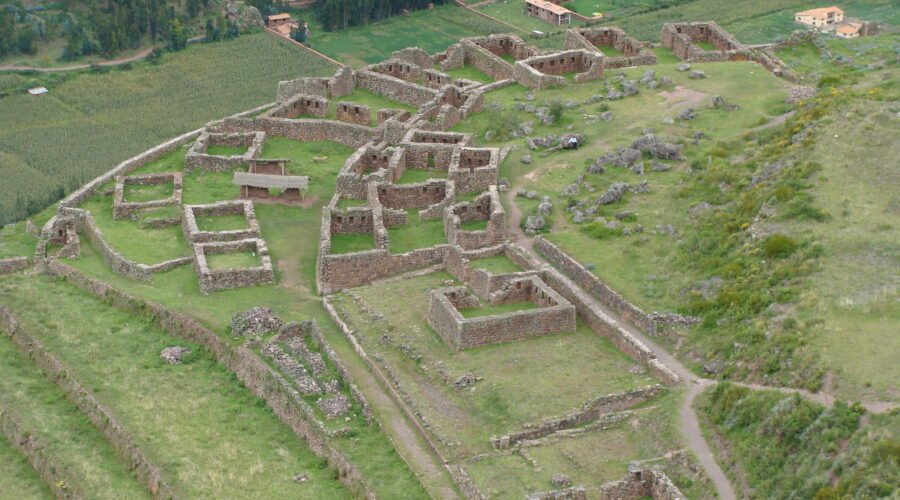 Scenic Pisac Ruins Hiking Tour Sacred Valley Overlooking the Sacred Valley from Pisac Ruins on a hiking tour in Peru.