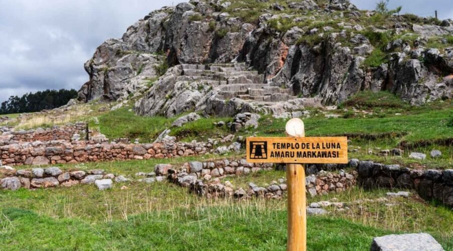 Temple of the Moon Cusco Archaeological Site Inca carved rock altar inside the Temple of the Moon cave in Cusco.