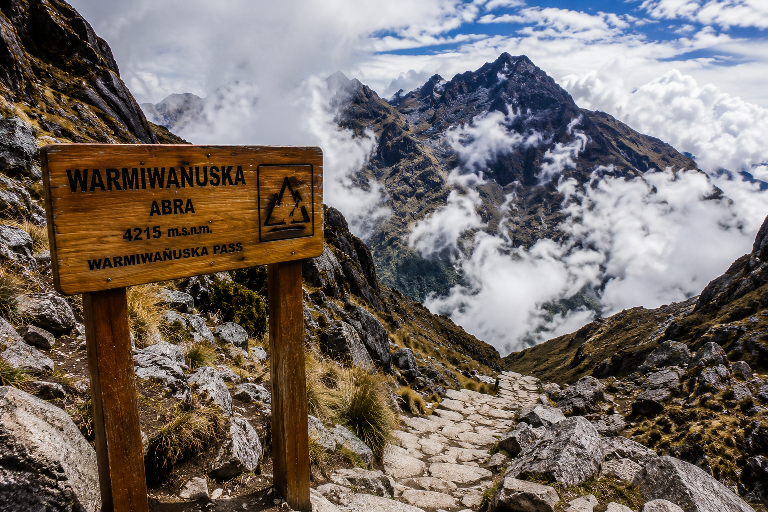 Trekking adventure on the Inca Trail Routes through the Andes.